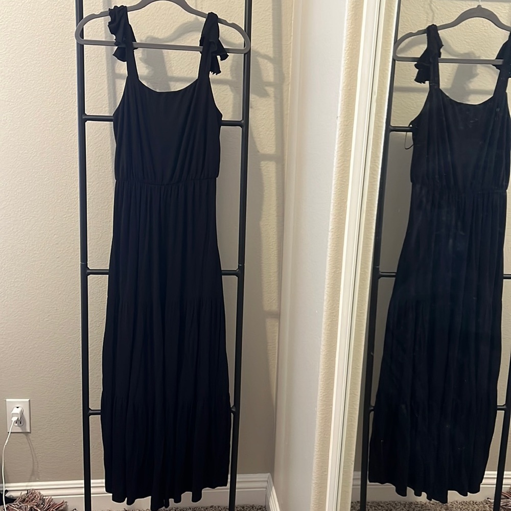 Black maxi dress with ruffle sleeves